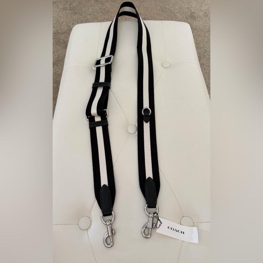 NWT COACH brand webbing strap adjustable replacement crossbody black stripe - Picture 3 of 4
